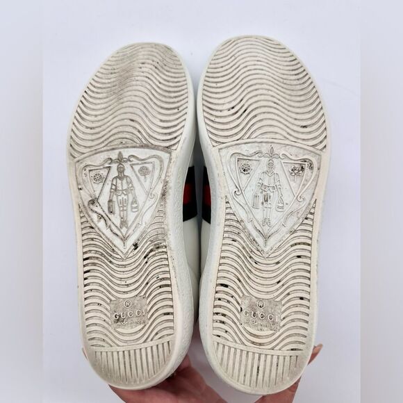Gucci Ace Bee Embroidered Sneakers White leather Web Stripe EU 37.5 US 7.5 - Picture 9 of 12